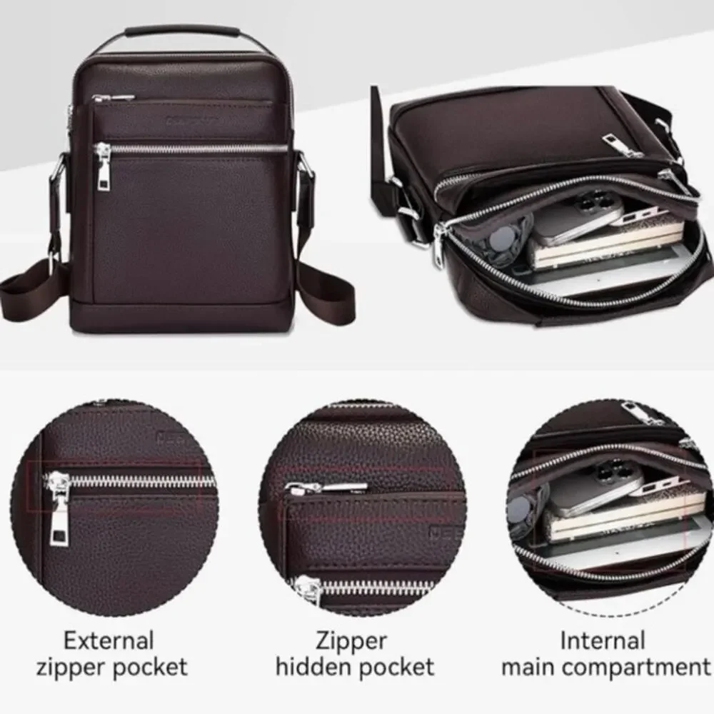 NEW WIWSI Brown PU Leather Men’s‎ Crossbody Messenger Shoulder Sling Bag